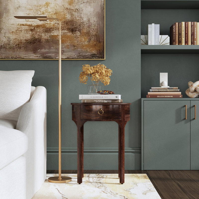 18.5 in. W Oval Wood 1 Drawer End Table