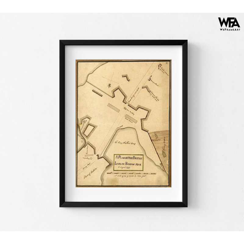 «British British Lines on Boston Neck Bunker Hill», carte rétro, maison rustique antique, Art mural, Bunker Hill Boston, Boston