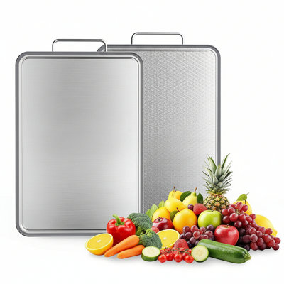 Double-Sided Stainless Steel Cutting Board For Kitchen, 16''×11'' Scratch-Resistant Cutting Board For Meat, Vegetables & Fruits, Rust-Resistant Chopping Board With Juice Groove On Both Sides