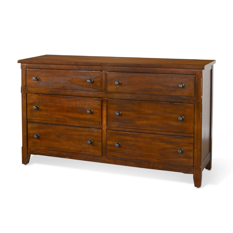 Grande commode Odell, 6 tiroirs, bronze, bois massif brun foncé rustique