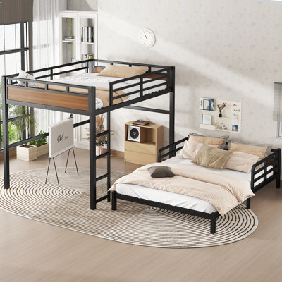 Convertible Queen Bunk Bed To Two Beds, Metal Loft & Platform Bed With Noise-Free Sleep.