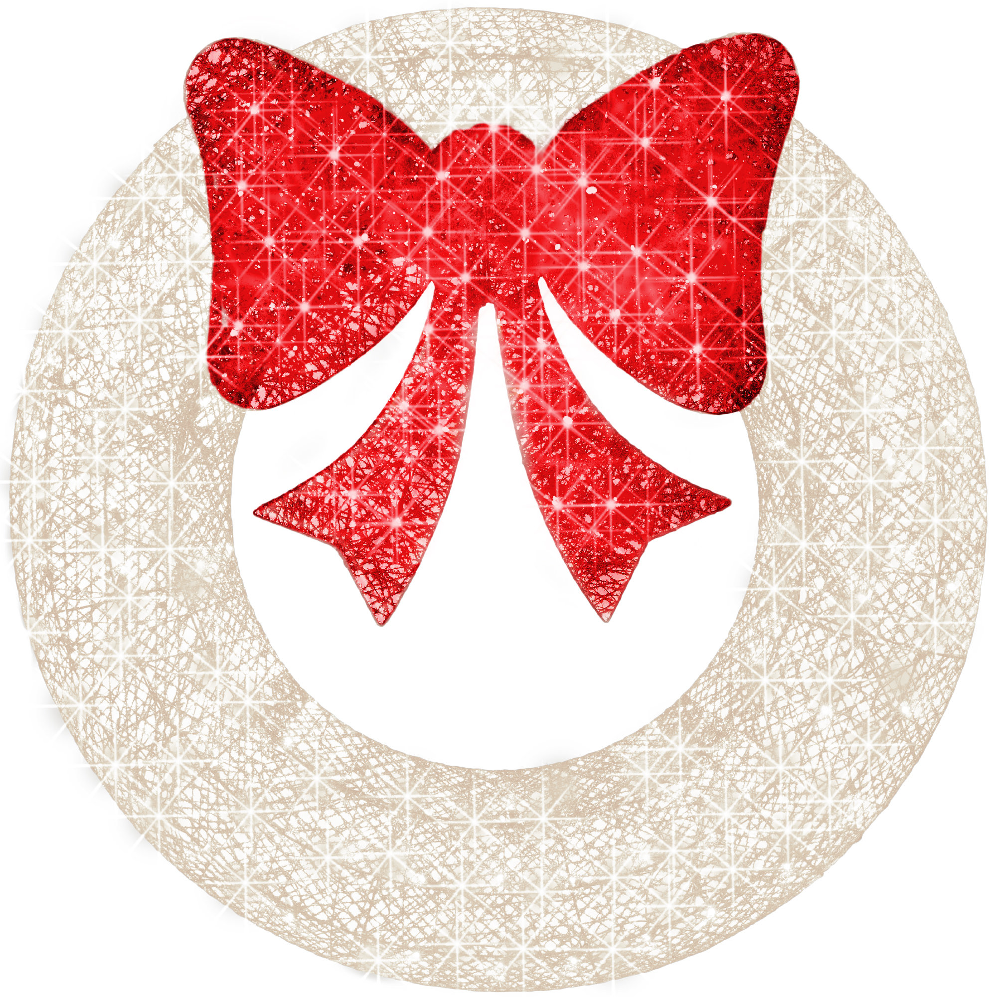 The Holiday Aisle® Pre-Lit Outdoor Wreath, LED Metal Holiday Decor w/ Bow, White, 36" H x 36" W x 3.5" D