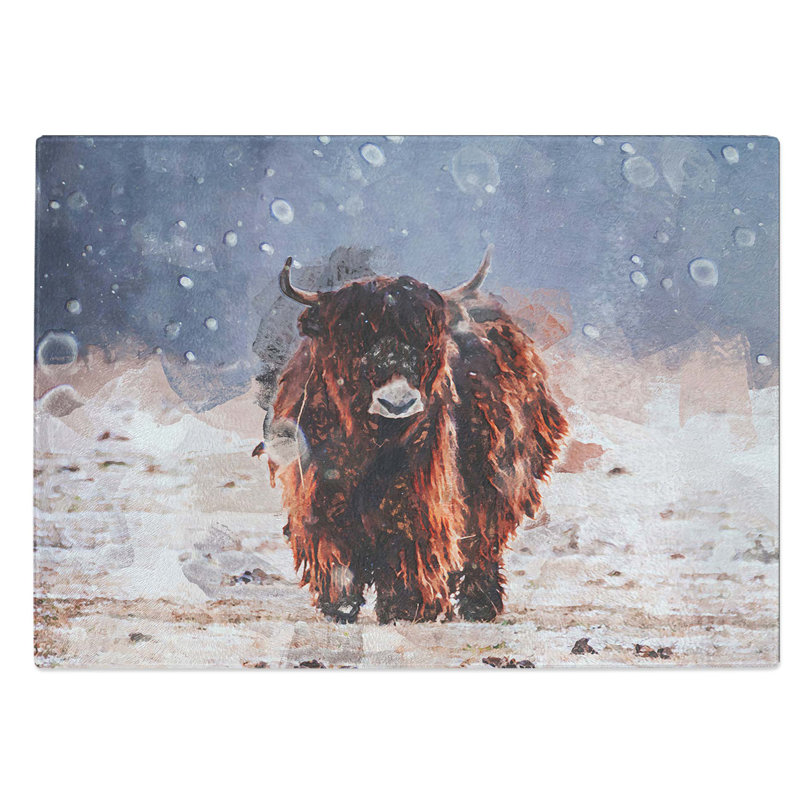 Glass Lone Cow At Winter in Abstract Chopping Board, 28.5 cm W x 20 cm L