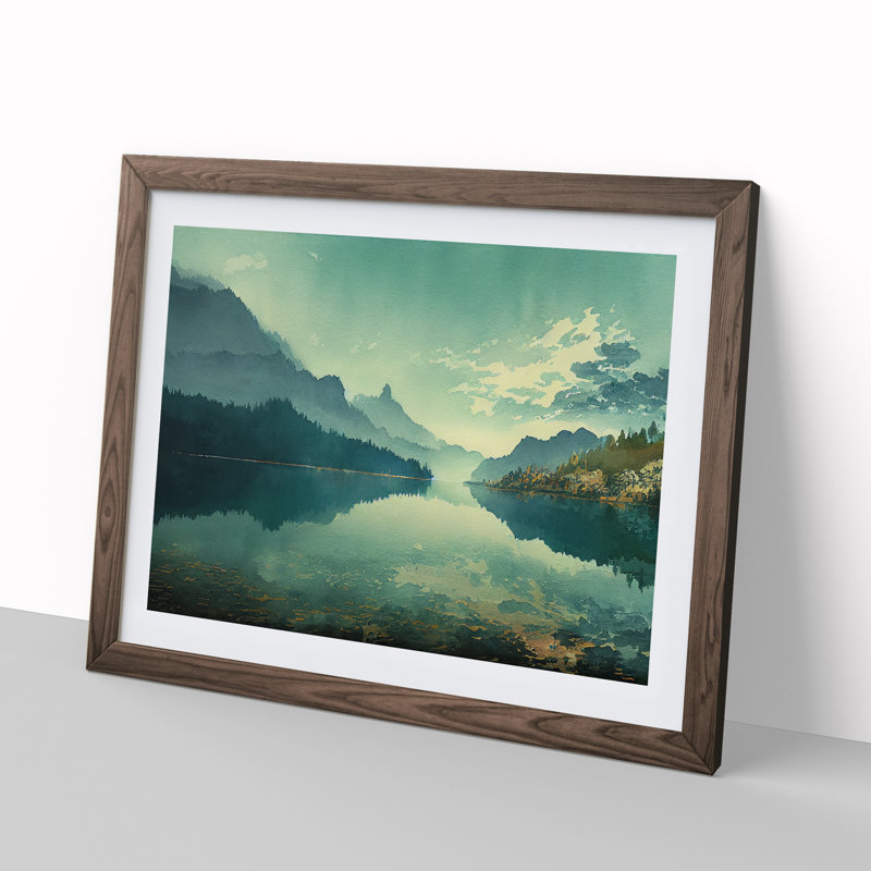Mountain Lake Watercolour Vol.3 - Framed Print, 34cm H x 46cm W x 2cm D, Brown Framed