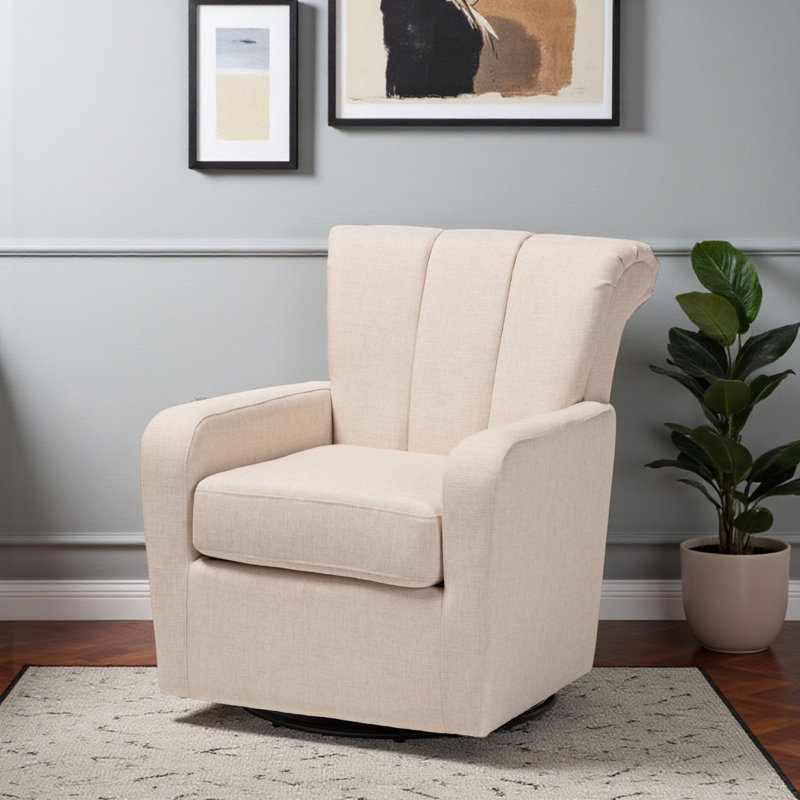 Kaizlee Upholstered Swivel Armchair, Beige Linen Blend