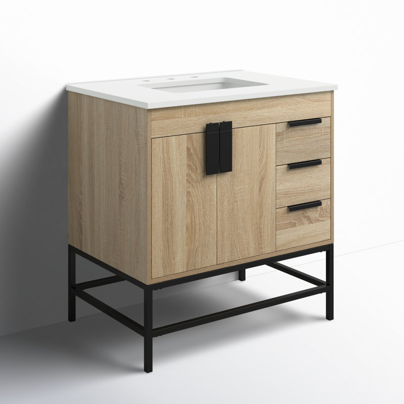 Eugene 32'' Single Bathroom Vanity with Engineered Marble Top, Mango Wood