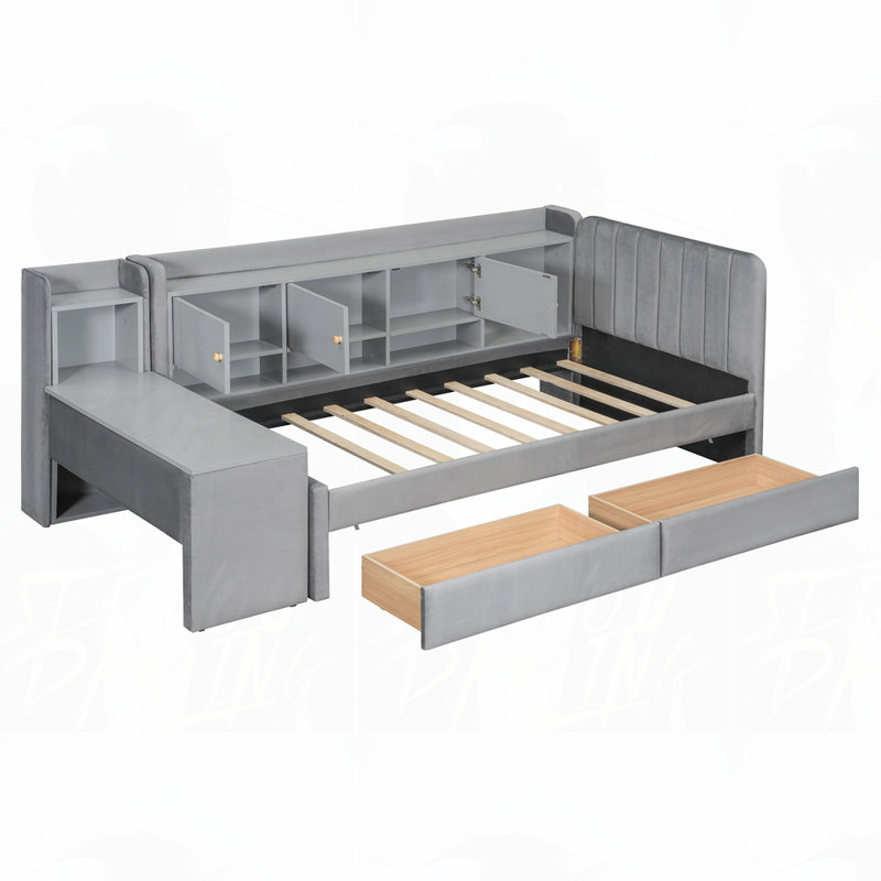 Twin Size Upholstered Daybed with Storage, Gray