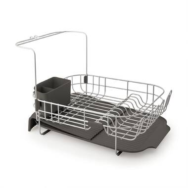 KitchenAid Compact Space Saving, Dish Rack with Removable Flatware Caddy  and Angled Self Draining Drainboard, Satin Gray, 15-Inch-by-13.25-Inch