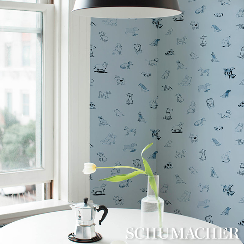 Schumacher X The New Yorker Good Dogs Everywhere Peel & Stick Wallpaper, Sky/Navy Blue