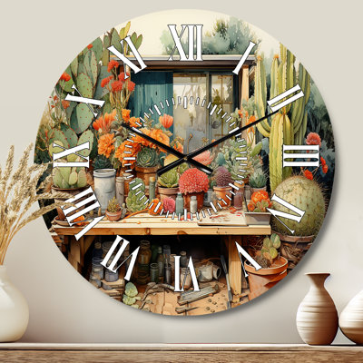 Mexico Cactus Oasis Impasto III - Floral White Face Wall Clock