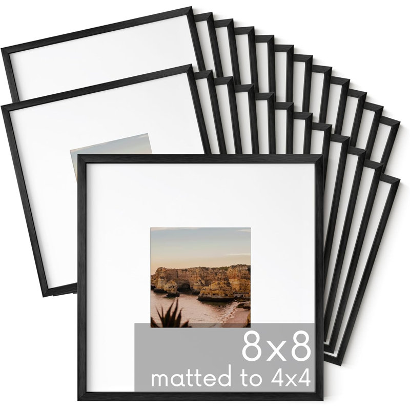Matted Square Metal Picture Frames (Set of 25), 8" W x 8" H, Black