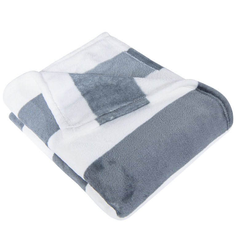 Couverture en flanelle de coton une couche super douce, Gris / blanc, Grand