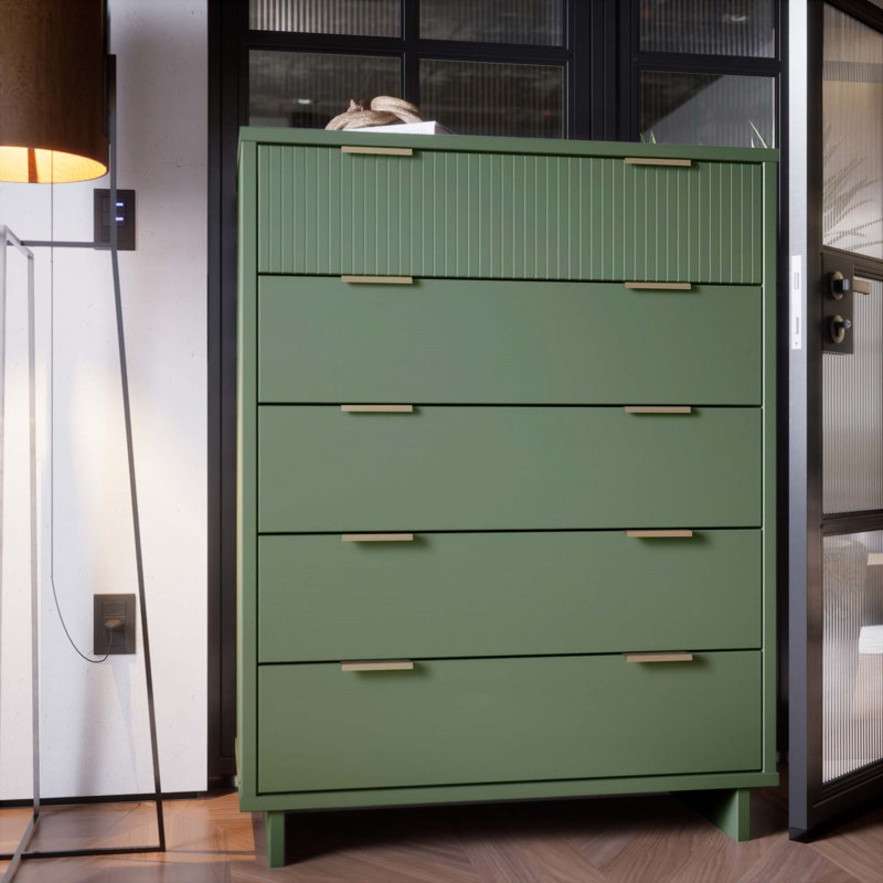Commode 38 "en vert sauge Granville (5 tiroirs), Vert sauge