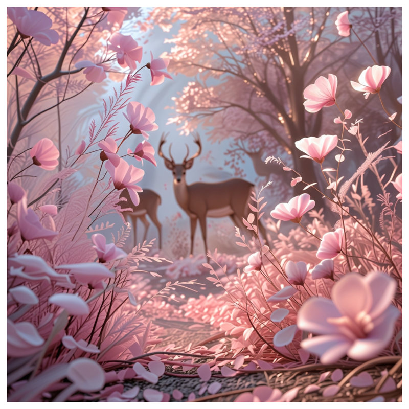 Édredon cerf avec fleurs roses, Très grand lit