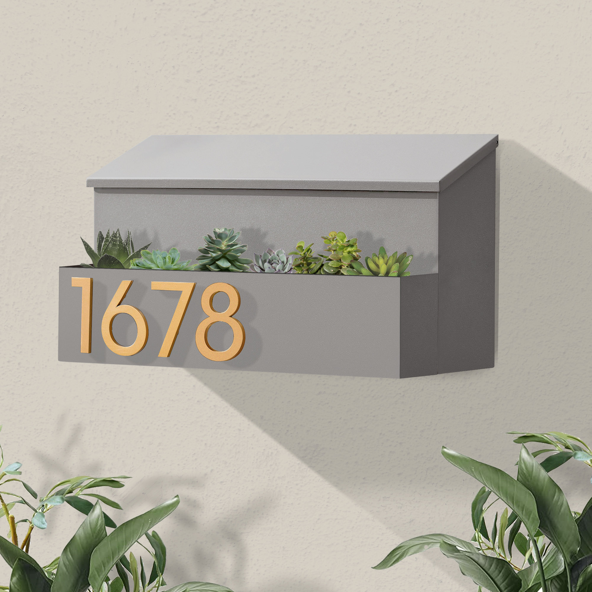 The Garden Wall Mounted Steel Mailbox, Brass, Gray, Yes
