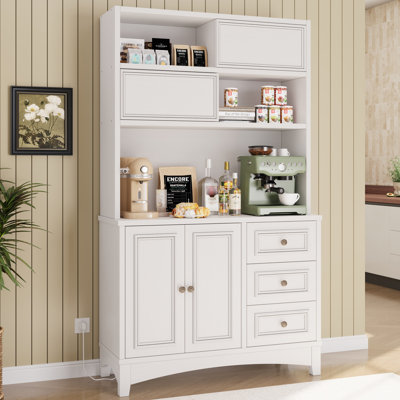 71" Kitchen Pantry Cabinet With Built-in Charging & Microwave Shelf by Winston Porter