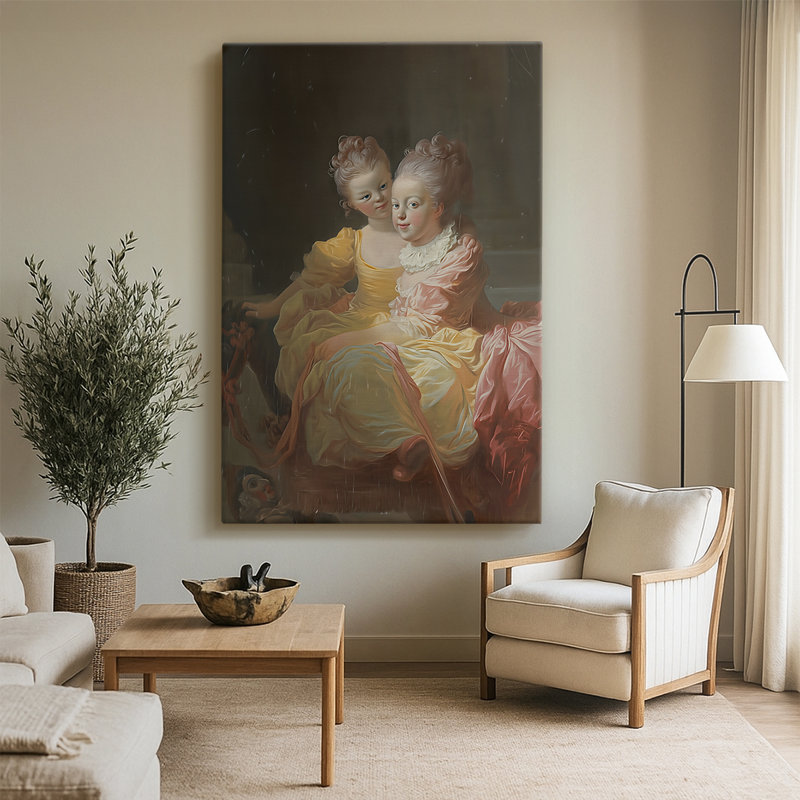 Les deux sœurs (Les deux sœurs) - Toile tendue avec châssis par Jean-Honoré Fragonard, 32 x 48