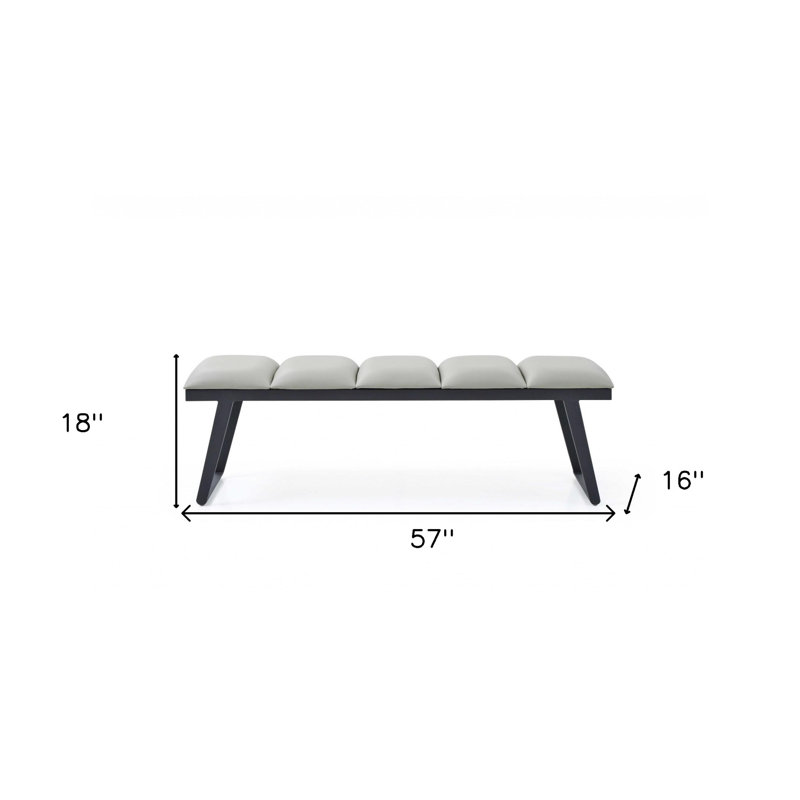 Dumfries 57" Light Upholstered Faux Leather Bench, Light Gray