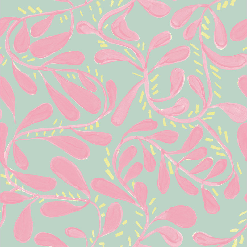 Rouleau de papier peint L 33 pi x l 20,5 po Wallflower Vines, Rose / pistache