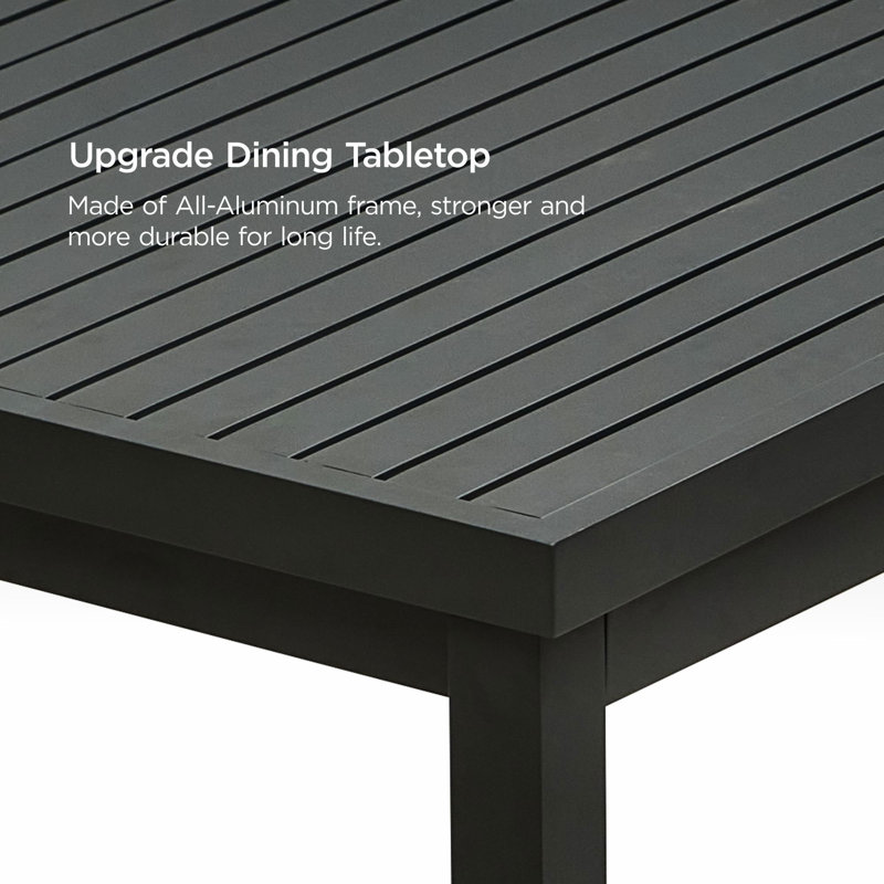 Higold - Heck 9 Pieces Patio Dining Sets, For Outdoor Dining Using, Grade A Teak, Black Aluminum Finished, Black&Brown