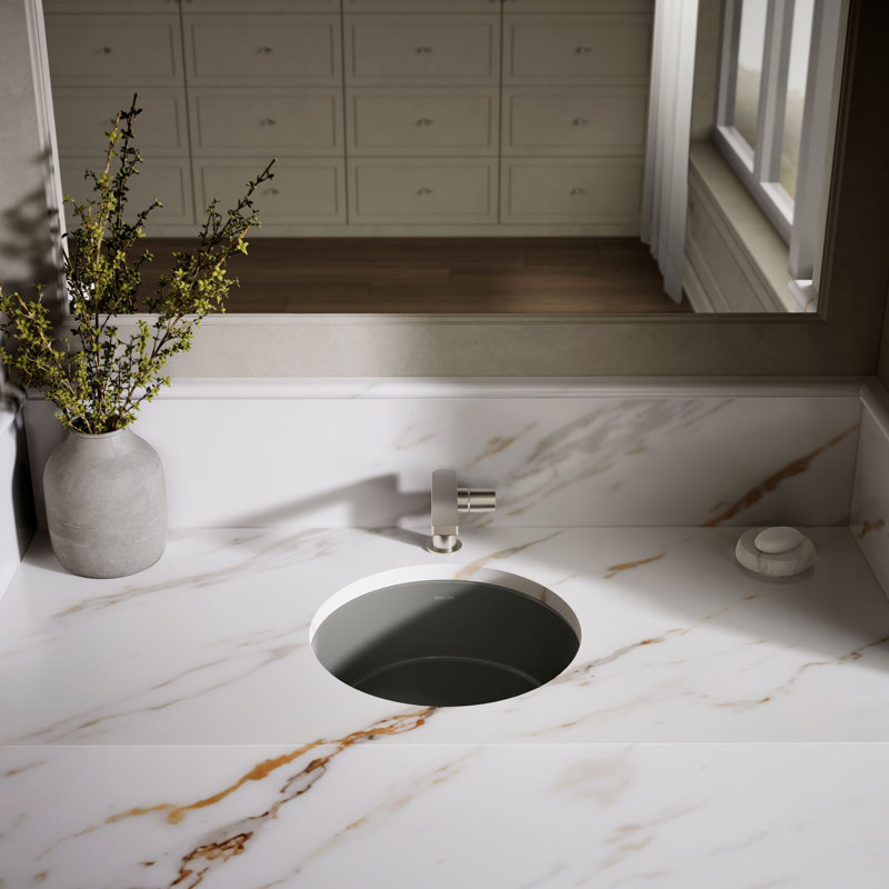 Verticyl Ceramic Vitreous China Circular Undermount Bathroom Sink with Overflow, Cashmere
