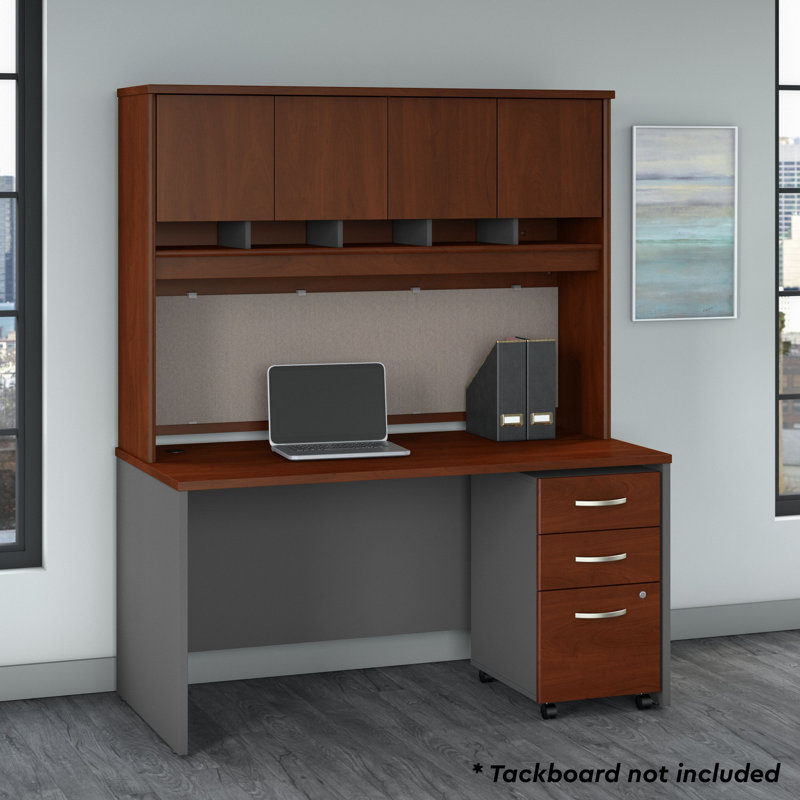 Series C 60W x 30D Office Desk with Hutch and Mobile File Cabinet, Hansen Cherry/Graphite Gray