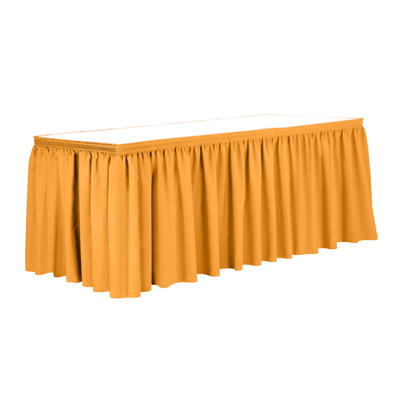 Ultimate Textile 7 Ft. Shirred Pleat Polyester Table Skirt - 42" Bar Height, Cobalt Blue, 29" L x 168" D, Neon Orange