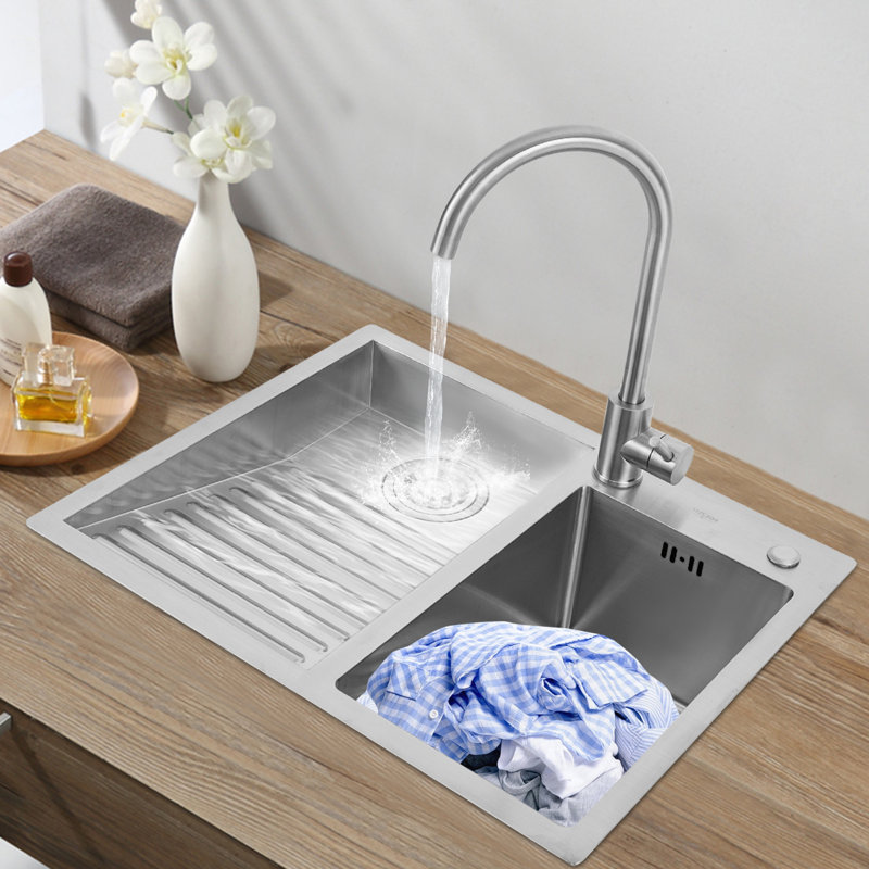 Household Stainless Steel Laundry Sink With Washboard