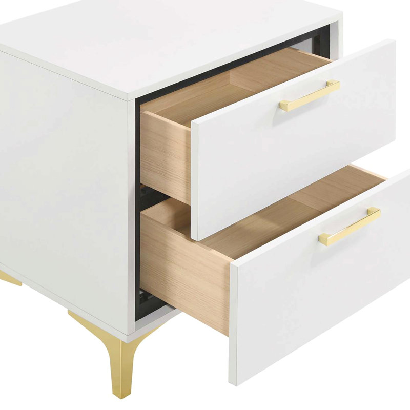 White And Gold 2-Drawer Rectangular Nightstand