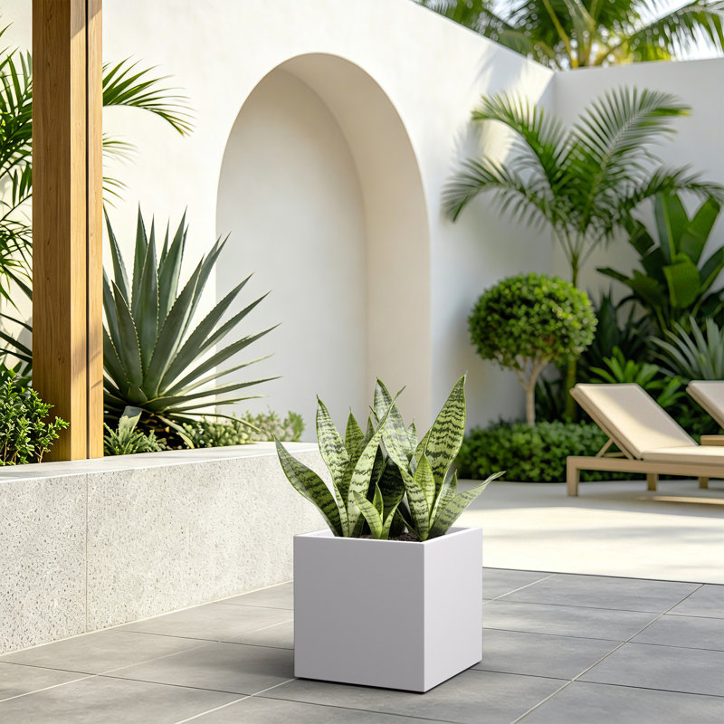 Pot de fleurs d'intérieur en plein air Fuentes Durx-Litecrete, 11.81' H x 11.81'' W x 11.81'' D, Bright White