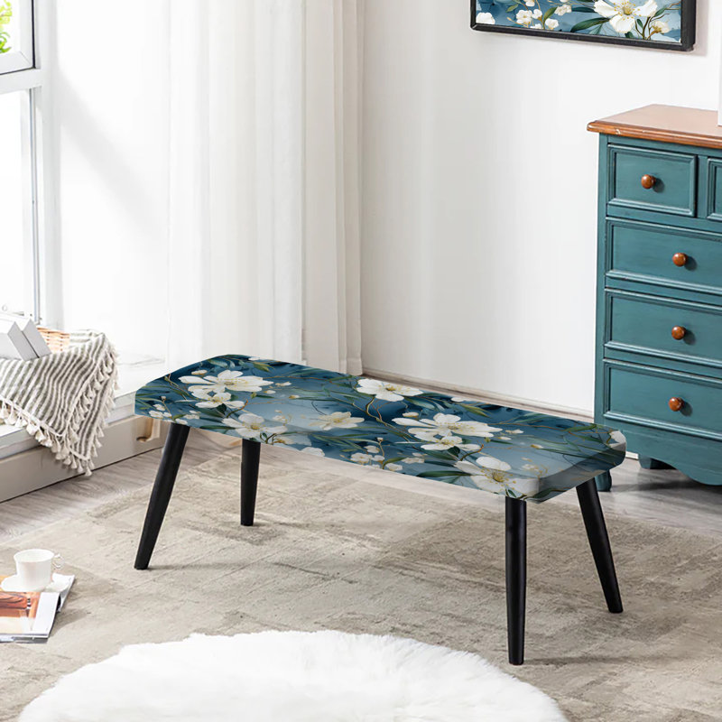 Banc rembourré en marbre blanc et bleu Magnolias