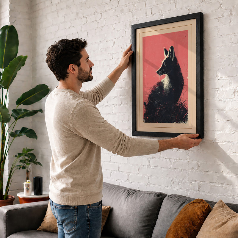 Watchful Fox Boho - Framed Print, Oak, A3 - 42.0 x 29.7 cm