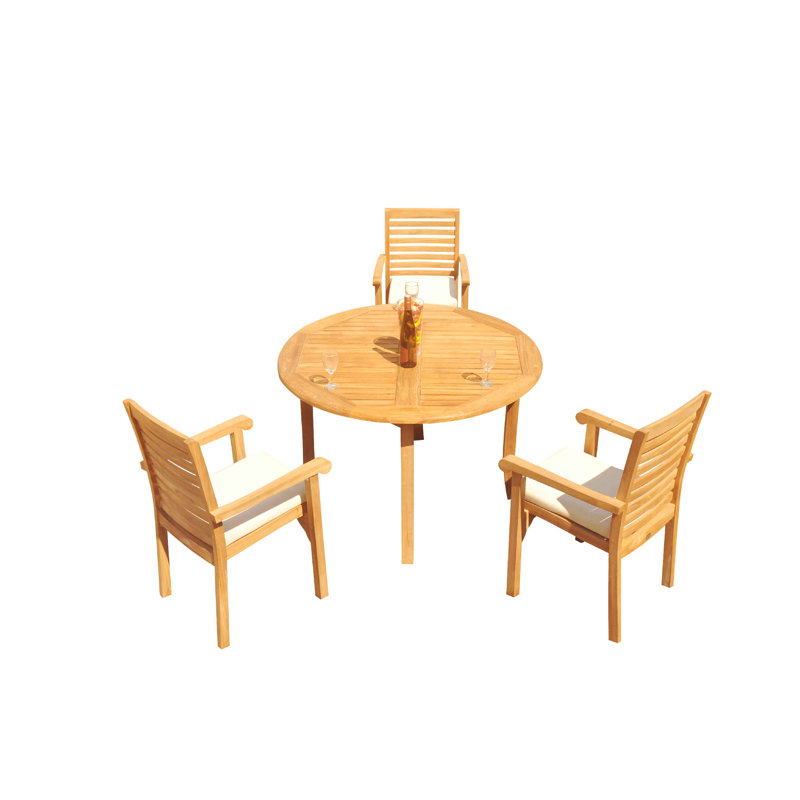Hari Outdoor Teak Dining Set, 90" x 48" x 31.5", 4