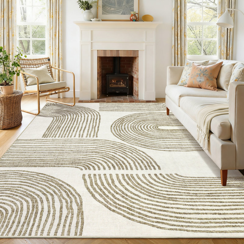 Machine Washable Rug with Non Slip TPR Backing Soft Non Shedding Floor Covering, Low Pile Thin Foldable Printed Mat for Living Room Bedroom
