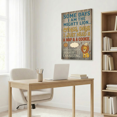 Lion et biscuit, citation humoristique, reproduction d'art sur toile tendue sur toile avec fond en bois rustique et dessin de lion pour la cuisine ou la chambre à coucher