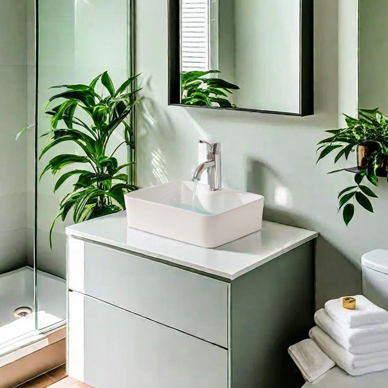 19" White Ceramic Rectangular Vessel Bathroom Sink