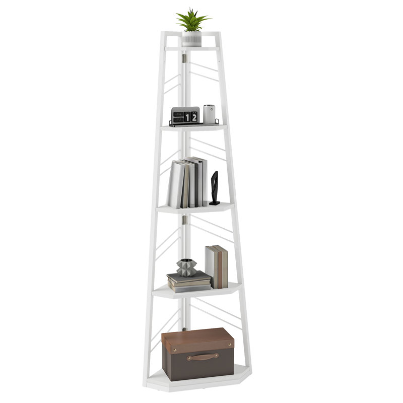 160 H × 35 W Corner Shelf Unit，Modern Ladder Shelving Unit, White