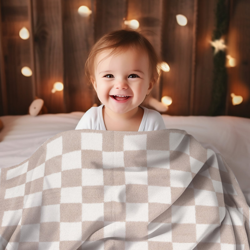 Children's Checkered Pattern Luxury Soft Throw Blanket, Beige