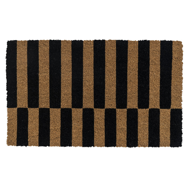 Alternating Black and Natural Coir Outdoor Doormat, 18" x 30"