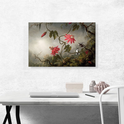 «Passion Flowers and Hummingbird» par Martin Johnson Heade, reproduction d'art sur toile tendue