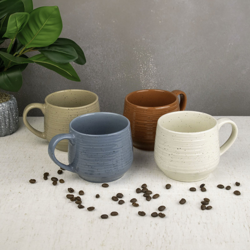 Rustic Ceramic Assorted Color Microwave Safe Mugs, Set of 4