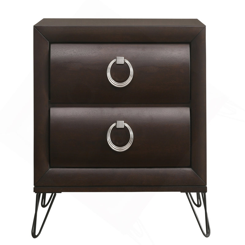 Dark Merlot 2-Drawer Nightstand With Hairpin Legs