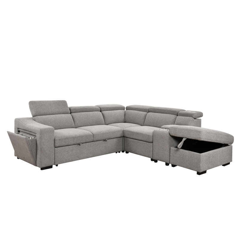 Canapé modulaire moderne en L de 105 po avec lit escamotable et espace de rangement pour repose-pieds, méridienne droite, canapé-lit convertible
