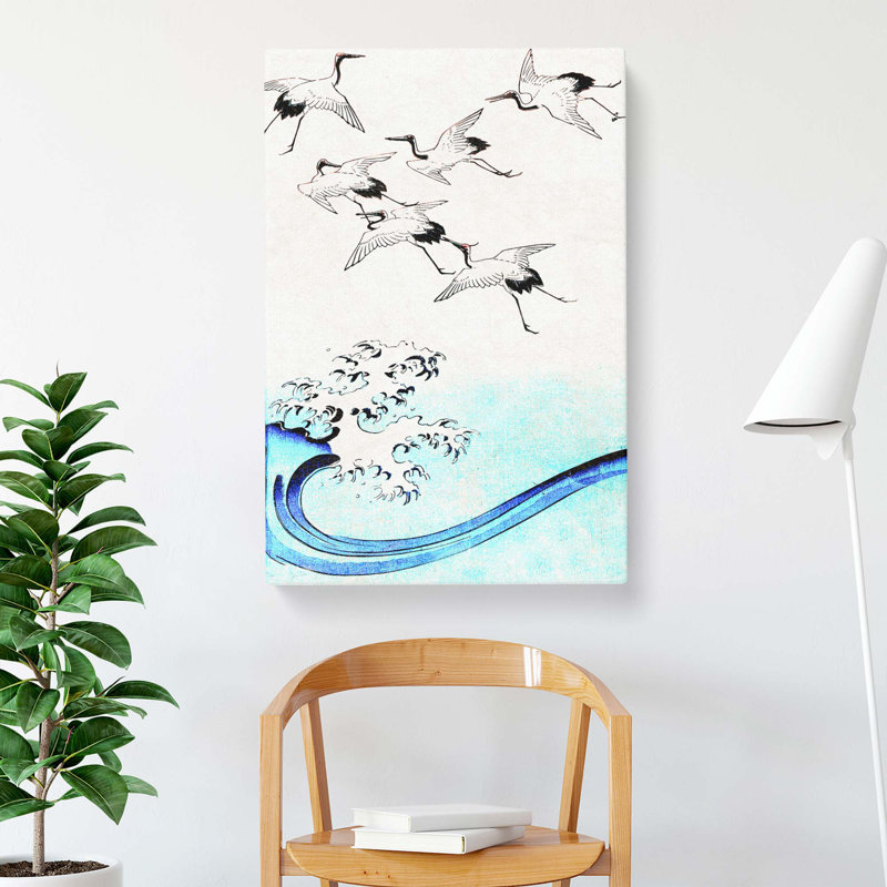 Cranes Over A Wave by Utagawa Hiroshige - Wrapped Canvas Painting, 76cm H x 50cm W x 3cm D