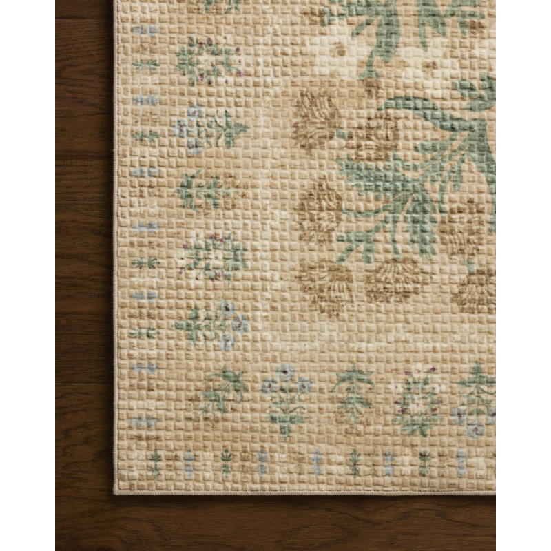 Rifle Paper Company x Loloi Orchard Sand / Multi Machine Washable Area Rug, Runner 2'6" x 9'6",  Sand/Multicolor 