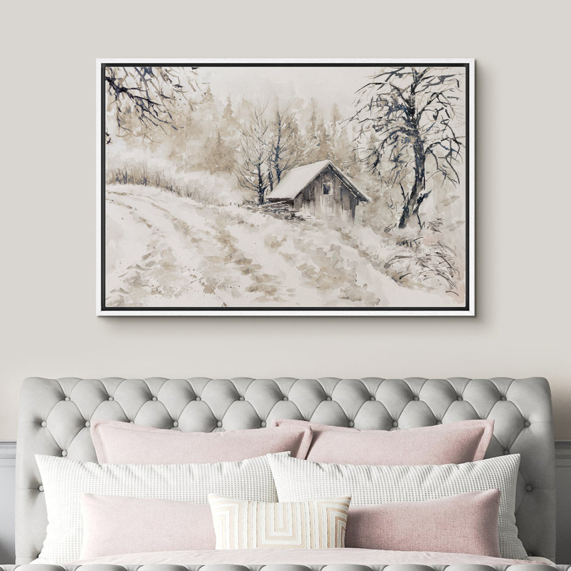 «Winter Cabin Rustic Snowy Scenery Nature Landscape», reproduction d'art sur toile encadrée, Blanc, H 16 po x l 24 po