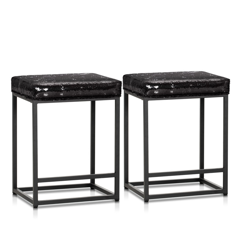 Tabourets de bar (ensemble de 2), Paillettes noires / blanches, 2