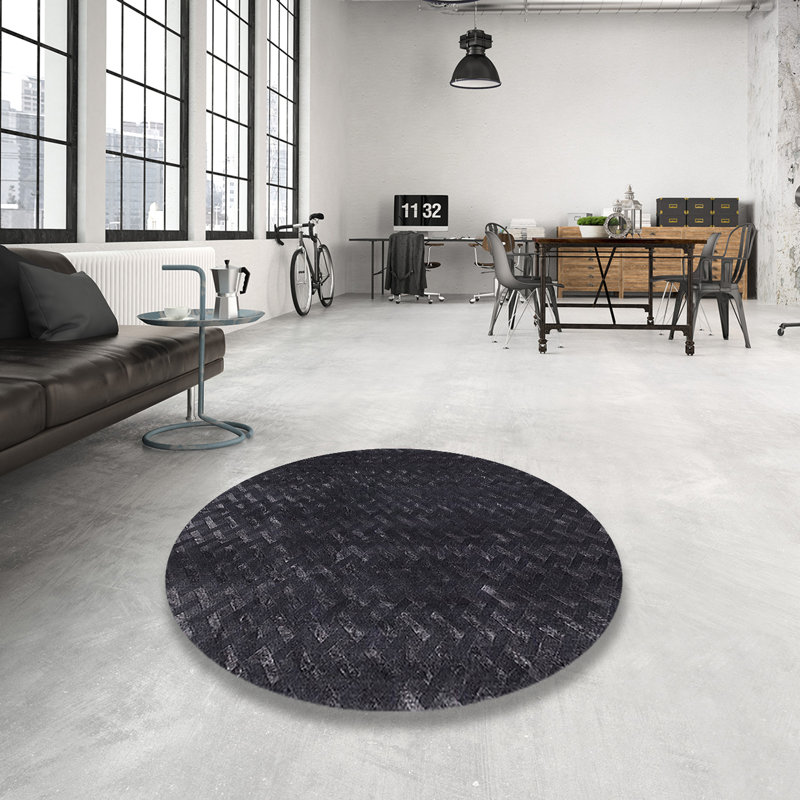Tapis noir à motif géométrique Levent, Rond 3 pi
