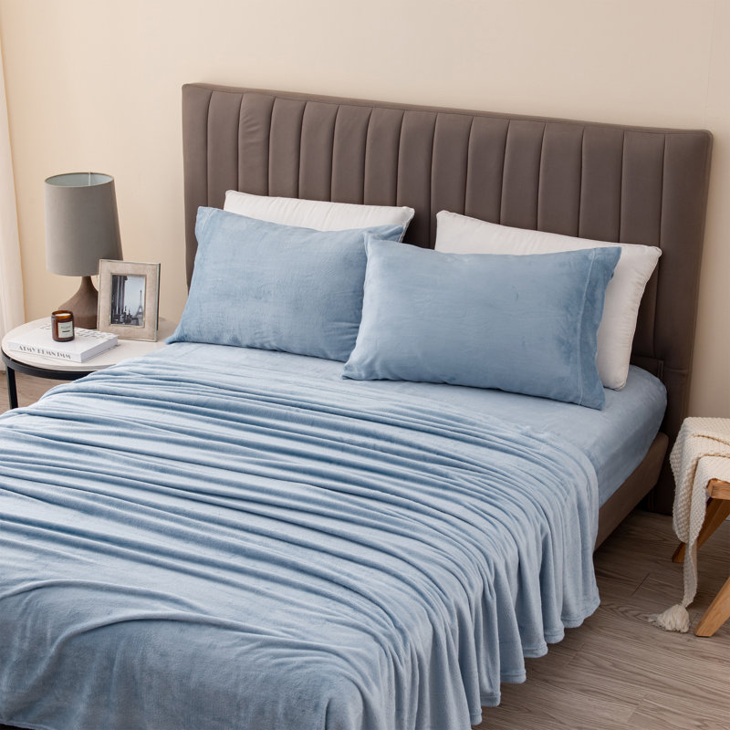 Ensembles de draps en velours ultra doux, Reine, Bleu perle