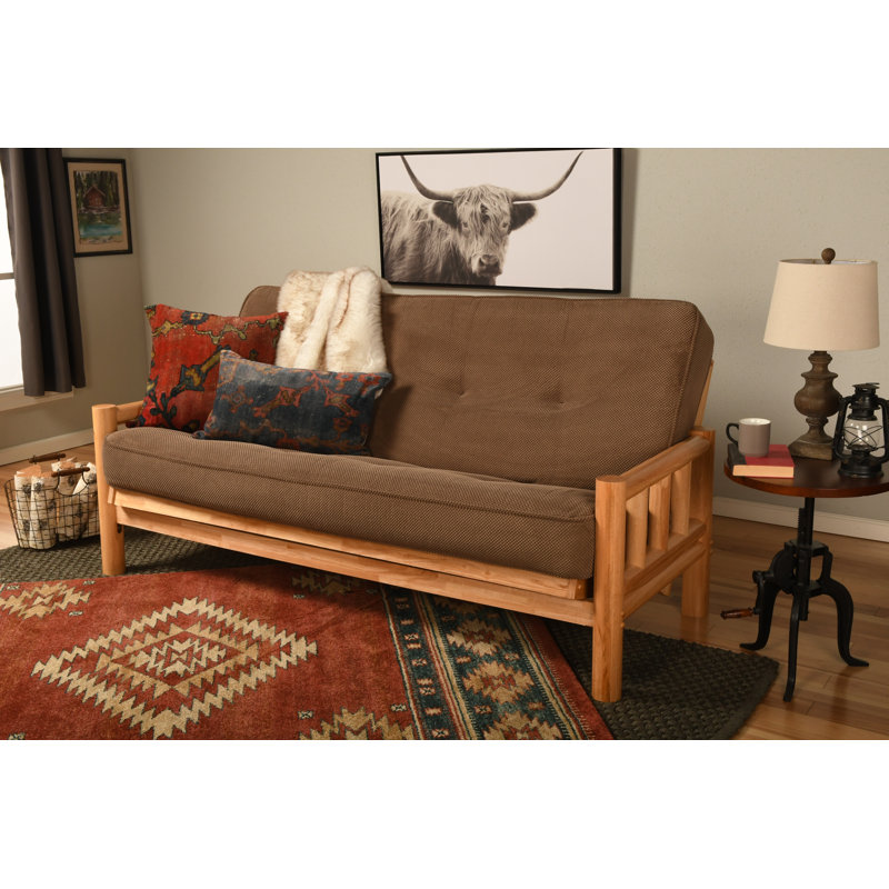 Futon double en coton avec matelas Anders, Microsuède Marmont Mocha, Naturel